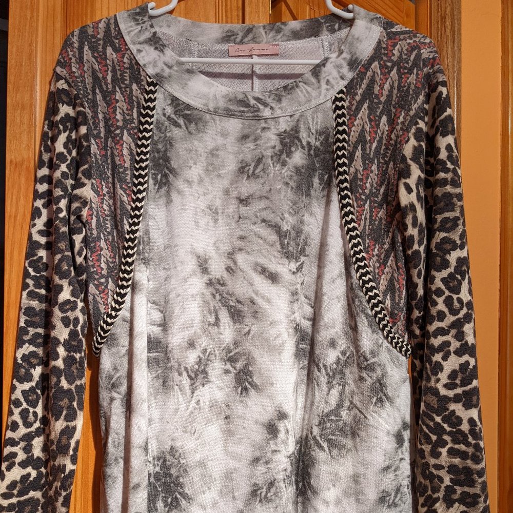Mixed print long sleeve top